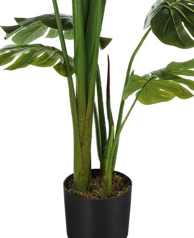 Monarch Specialties 55" Indoor Artificial Floor Monstera Tree With Black Pot In Green