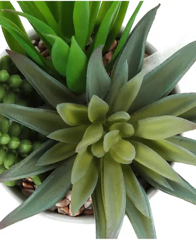 Monarch Specialties 7" Indoor Artificial Succulent Plants With Decorative White Ceramic Pots, Set Of 2 In Green