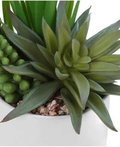 Monarch Specialties 7" Indoor Artificial Succulent Plants With Decorative White Ceramic Pots, Set Of 2 In Green