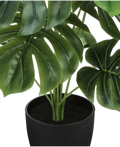 Monarch Specialties 24" Indoor Artificial Monstera Plant With Decorative Black Pot In Green