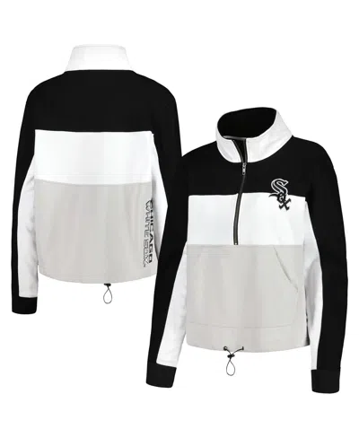 Shop The Wild Collective Women's  Black, White Chicago White Sox Women's Colorblock 1/4 Zip Jacket In Black,white