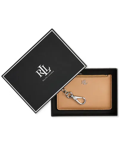 Shop Lauren Ralph Lauren Leather Zip Card Case In Buff
