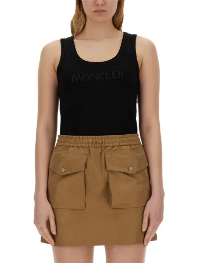 Moncler Logo-embroidered Stretch-cotton Tank In Black