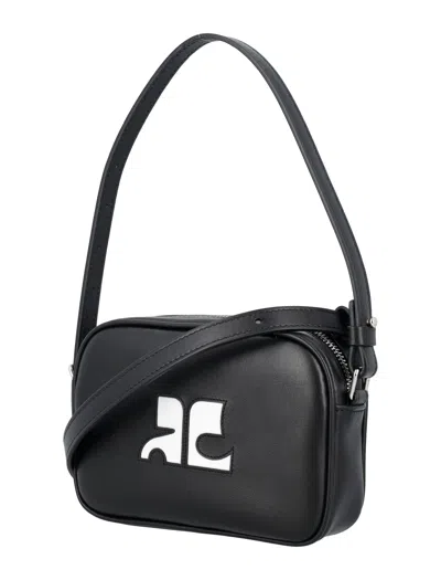Shop Courrèges Slim Leather Camera Bag In Black