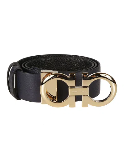 Shop Ferragamo Double Gancini Buckled Belt In Black