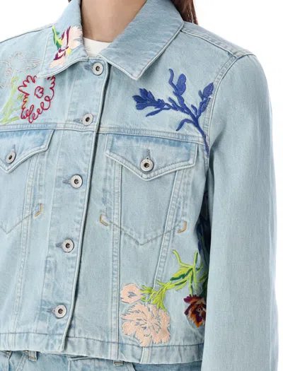 Shop Kenzo Drawn Flowers Denim Jacket In Stone Washed Blue