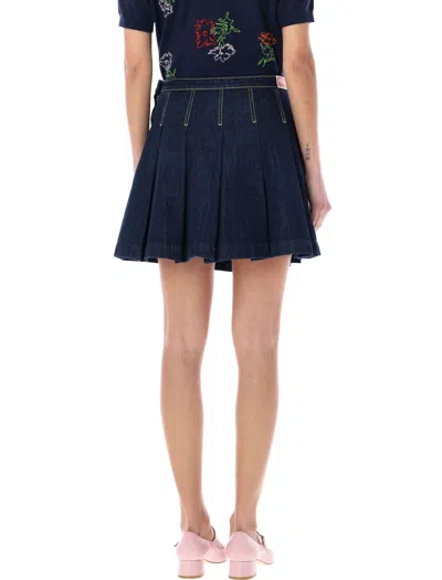 Shop Kenzo Pleated Mini Denim Skirt In Rinsed Blue Denin