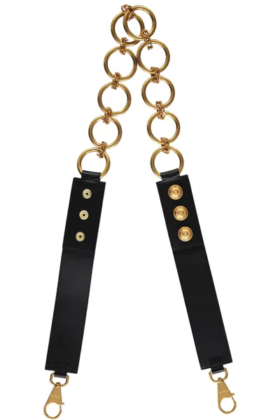 Shop Balmain Leather And Chain Shoulder Strap In Black