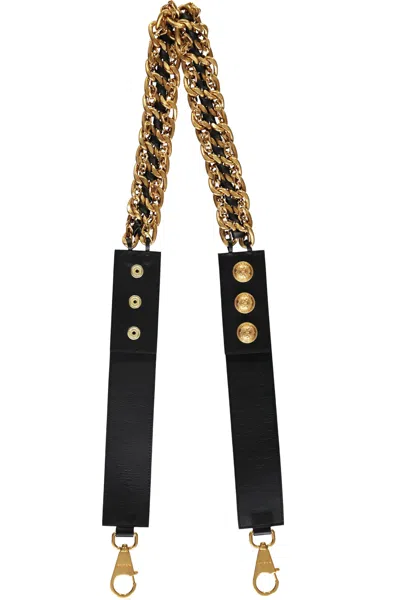 Shop Balmain Leather And Chain Shoulder Strap In Black