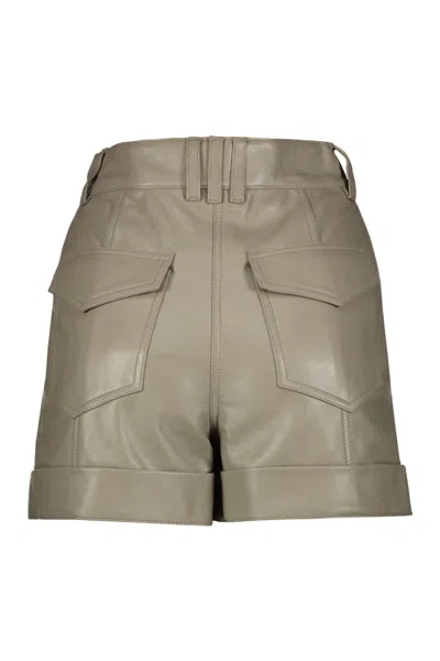 Shop Balmain Leather Shorts In Khaki