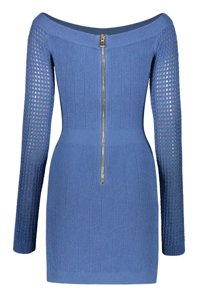 Shop Balmain Knit Mini-dress In Blue