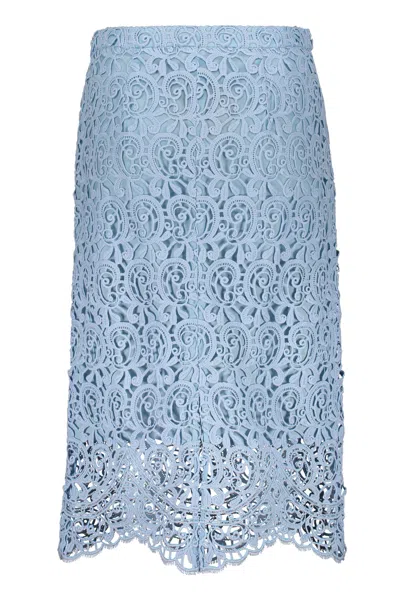 Shop Burberry Lace Skirt In Light Blue