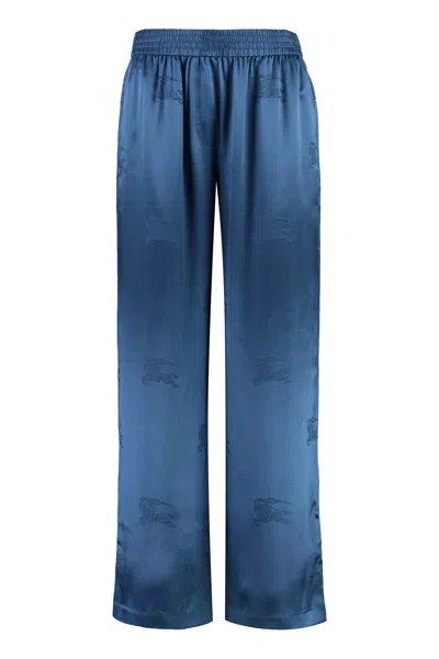 Shop Burberry Silk Trousers In Blue