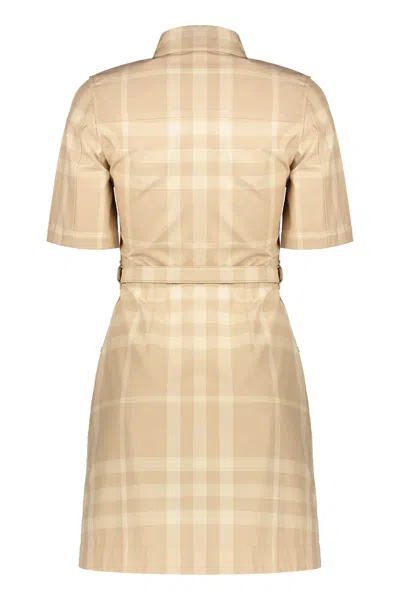 Shop Burberry Belted Cotton Dress In Beige