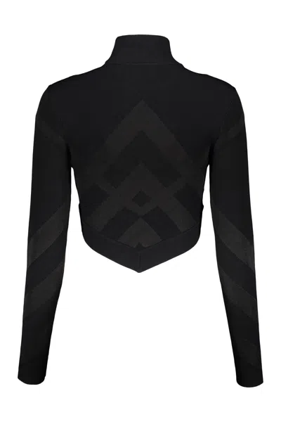 Burberry Chevron Check Jacquard Turtleneck Top In Black