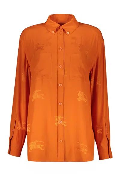 Shop Burberry Silk Shirt In Orange