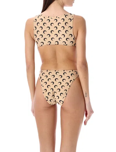 Shop Marine Serre All-over Moon One-piece Swimsuit In Tan