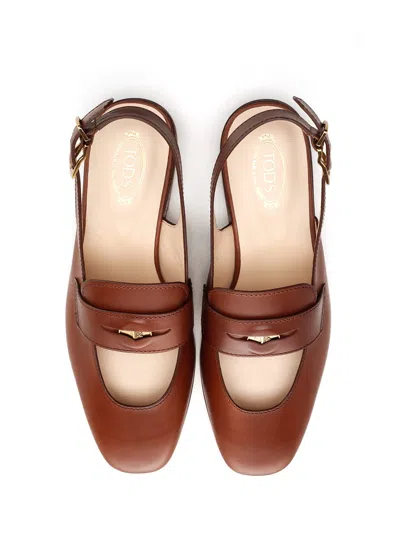 Shop Tod's Penny Loafer Slingback In Brown