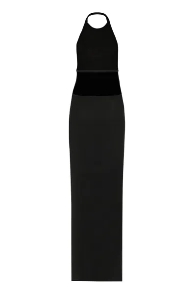 Shop Saint Laurent Backless Halter Dress In Black