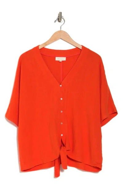 Shop Melloday Tie Front Button-up Top In Orange