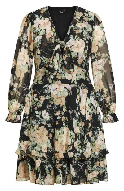 Shop City Chic Lottie Floral Long Sleeve A-line Dress In Victorian Floral