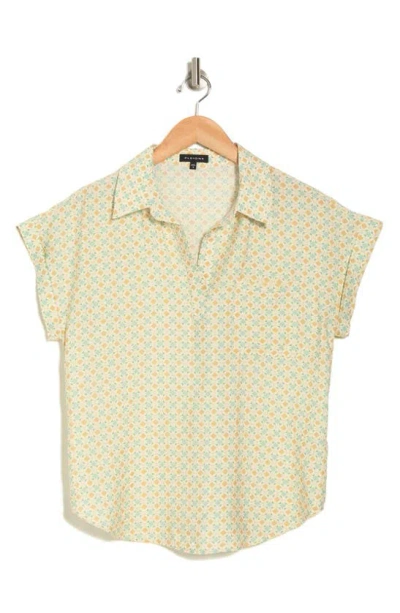 Shop Pleione Crinkle Popover Tunic Shirt In Sage Beige Tile Geo