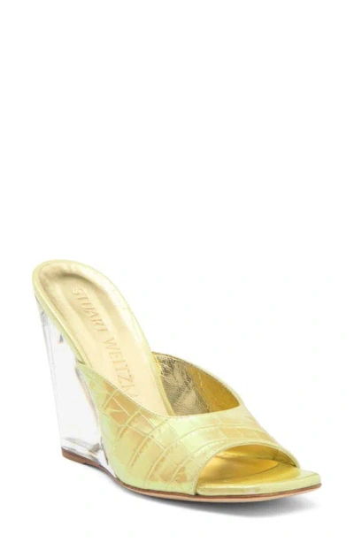 Stuart Weitzman Tia 100 Lucite Sandals Women 10.5 Gold Slip-on Wedge Heel Khd858 In Ice