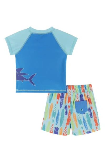 Shop Andy & Evan Two-piece Rashguard Swimsuit In Aqua Shark Surf