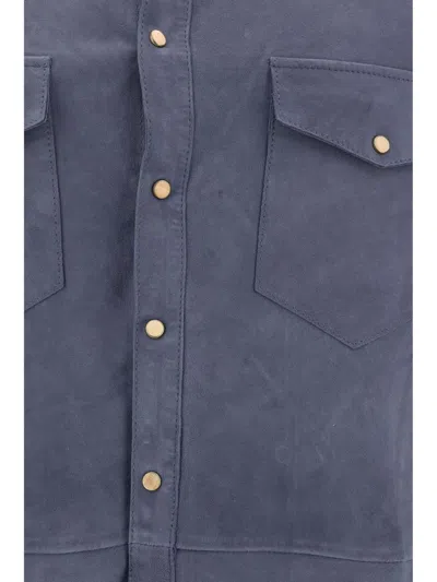 Shop D'amico Shirts In Suede Beach Indaco