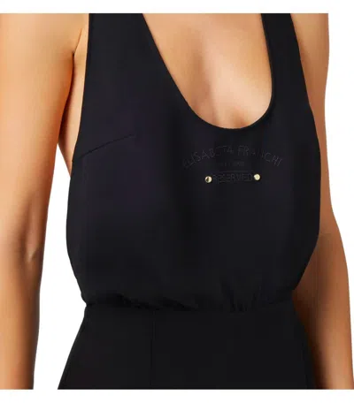Shop Elisabetta Franchi Black Jumpsuit With Embroidered Logo