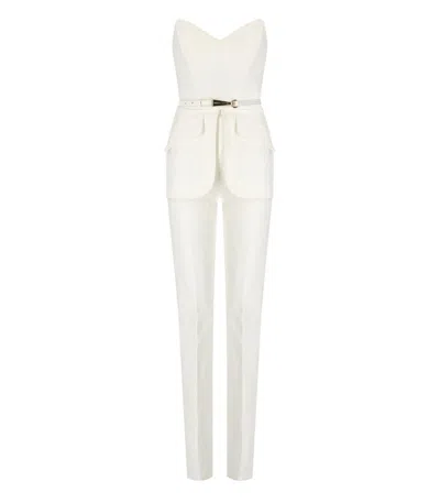 Shop Elisabetta Franchi Ivory Belted Jumpsuit