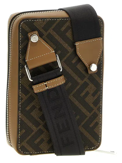 Shop Fendi 'phone Case Ff Squared' Crossbody Bag In Brown