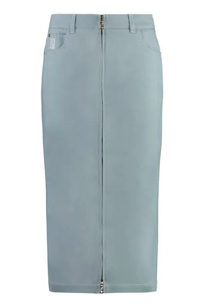 Shop Fendi Cotton Midi Skirt In Blue