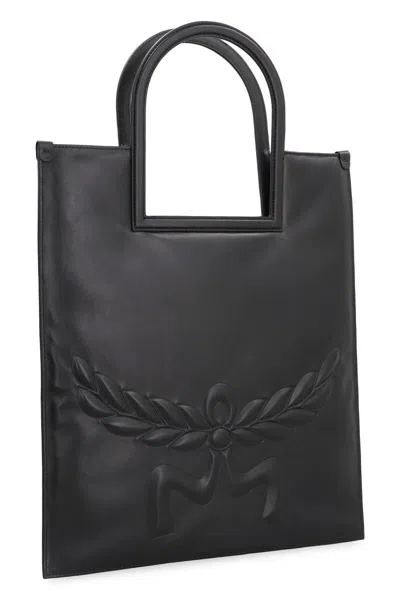 Shop Mcm Aren Leather Tote In Black