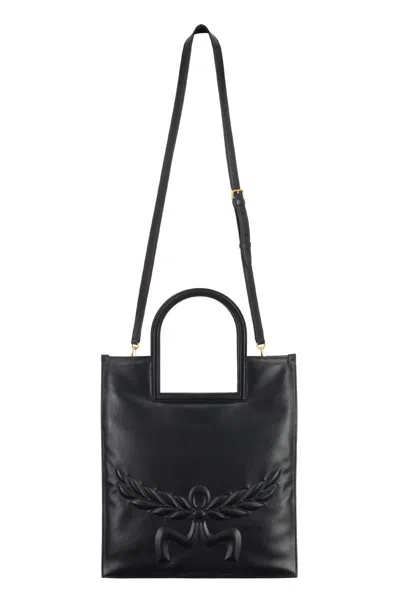 Shop Mcm Aren Leather Tote In Black