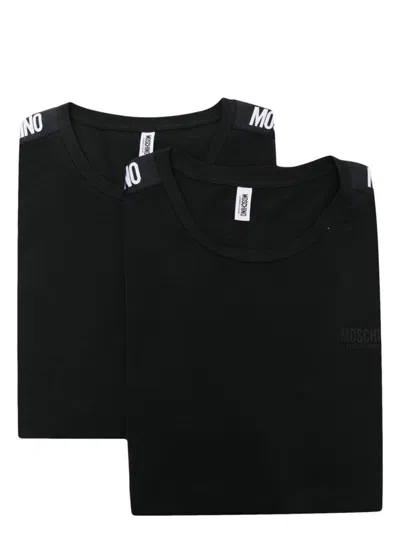 Shop Moschino Underwear Two Cotton T-shirts With Logo Stripe In Black