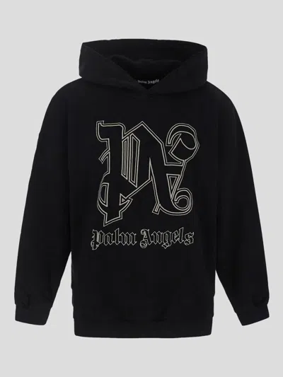 Shop Palm Angels Pa Monogram Hooded Sweatshirt In Black Off White