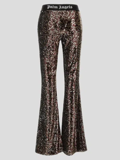 Shop Palm Angels Sequins Flare Trousers In Brownblack