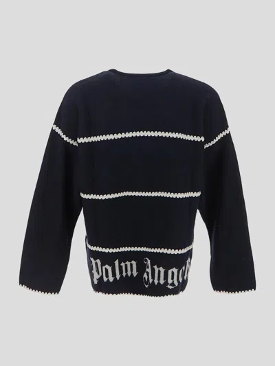 Shop Palm Angels Striped Knit Sweater In Blue