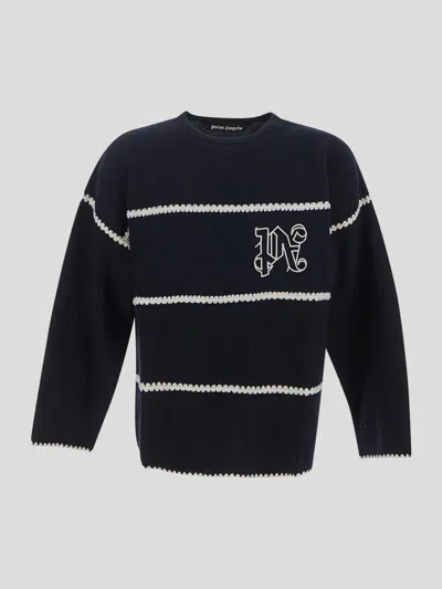 Shop Palm Angels Striped Knit Sweater In Blue