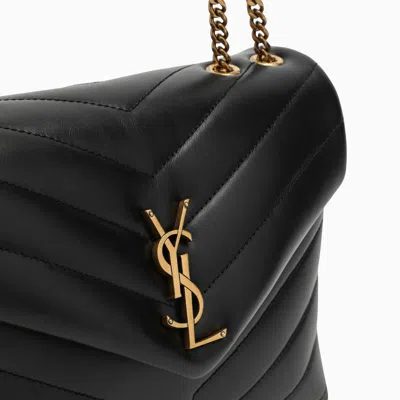 Shop Saint Laurent Black/gold Small Ysl Loulou Bag