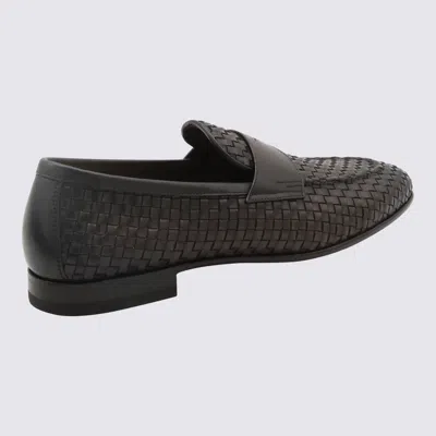 Shop Santoni Brown Leather Wowen Loafers