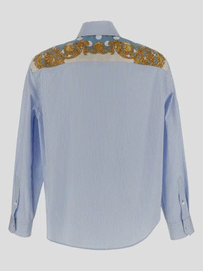 Shop Versace Striped Informal Shirt In Blue+ivory