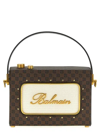 Shop Balmain Radio Mini Handbag In Brown