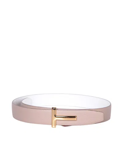 Shop Tom Ford Reversible Taupe/white Belt In Beige