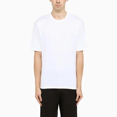 Shop Prada Triangle Logo Patched T-shirt In Bianco