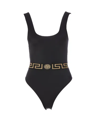 Shop Versace Greca Border One Piece Swimwear In Black
