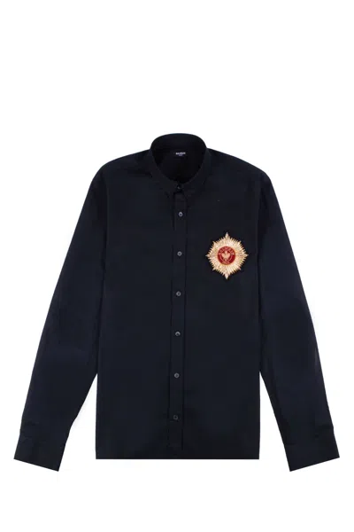 Shop Balmain Cotton Shirt In Black