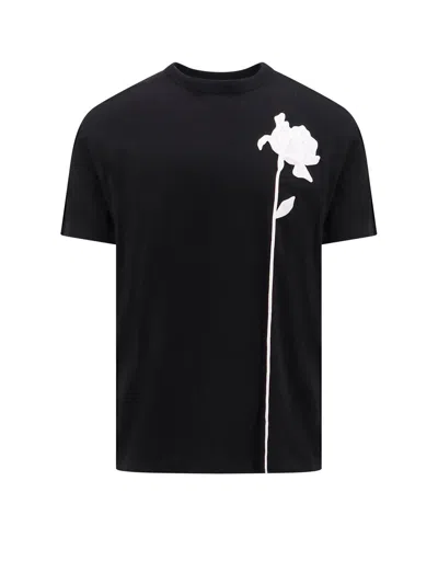Shop Valentino Floral Patterned Crewneck T-shirt In Black