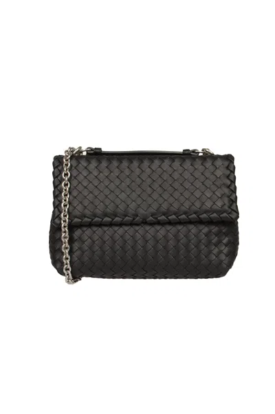 Shop Bottega Veneta Chain Strap Wave Shoulder Bag In Black/silver